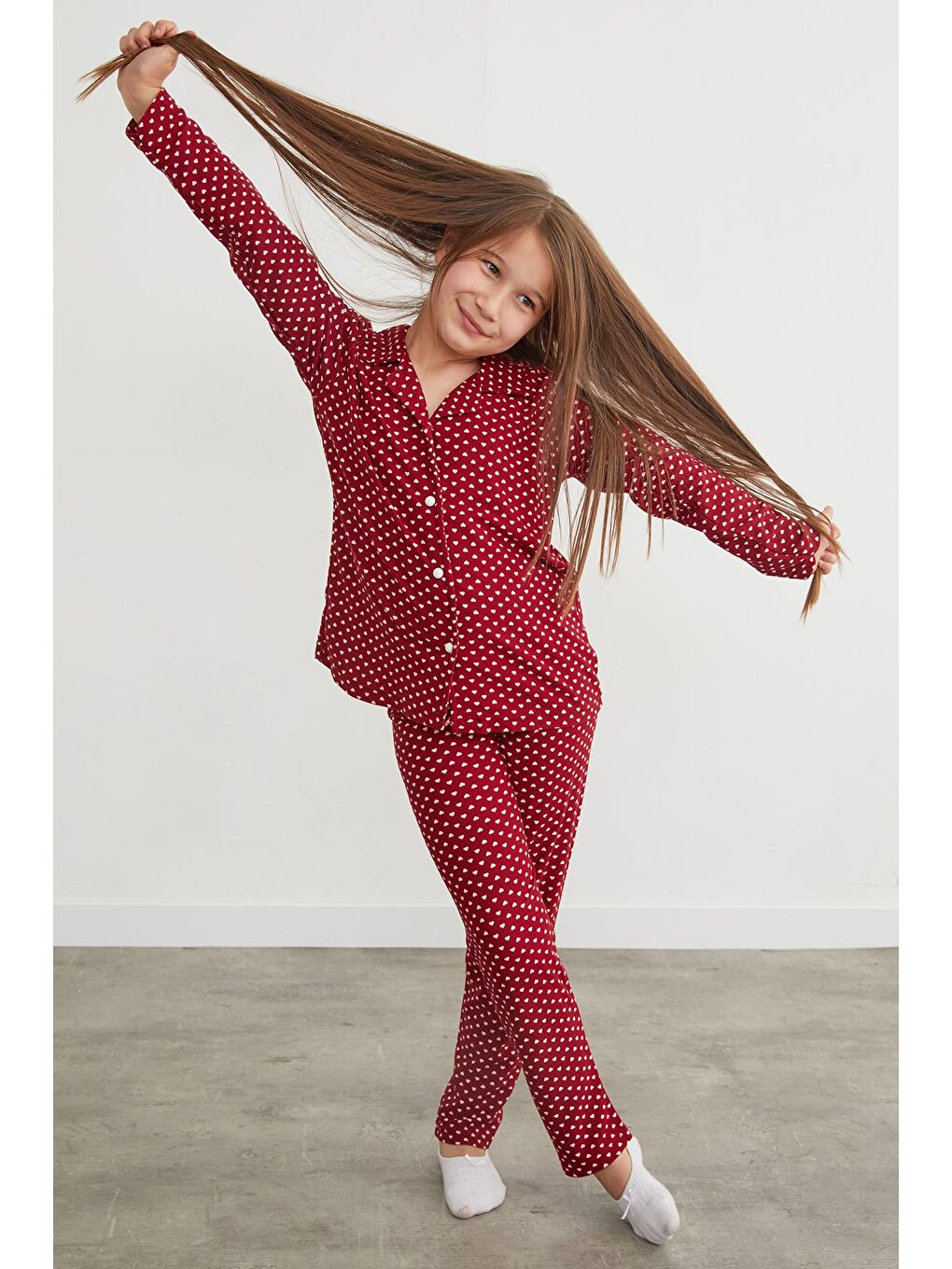 Mürdüm Ekose Desenli Süet Kız Çocuk Pijama Takımı-2