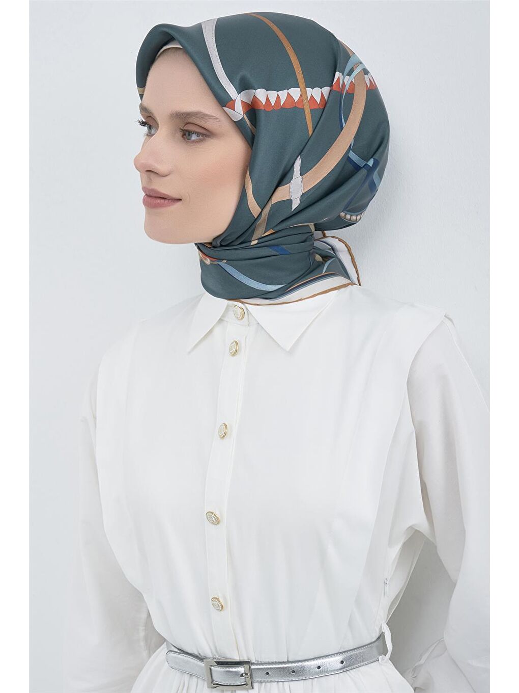 Petrol Saf İpek Twill Eşarp 9517D 81-1