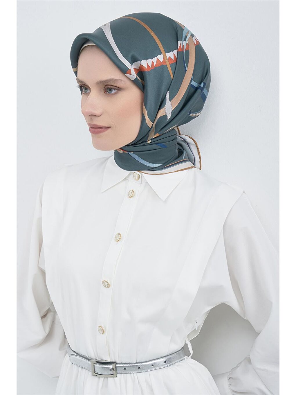 Petrol Saf İpek Twill Eşarp 9517D 81-2