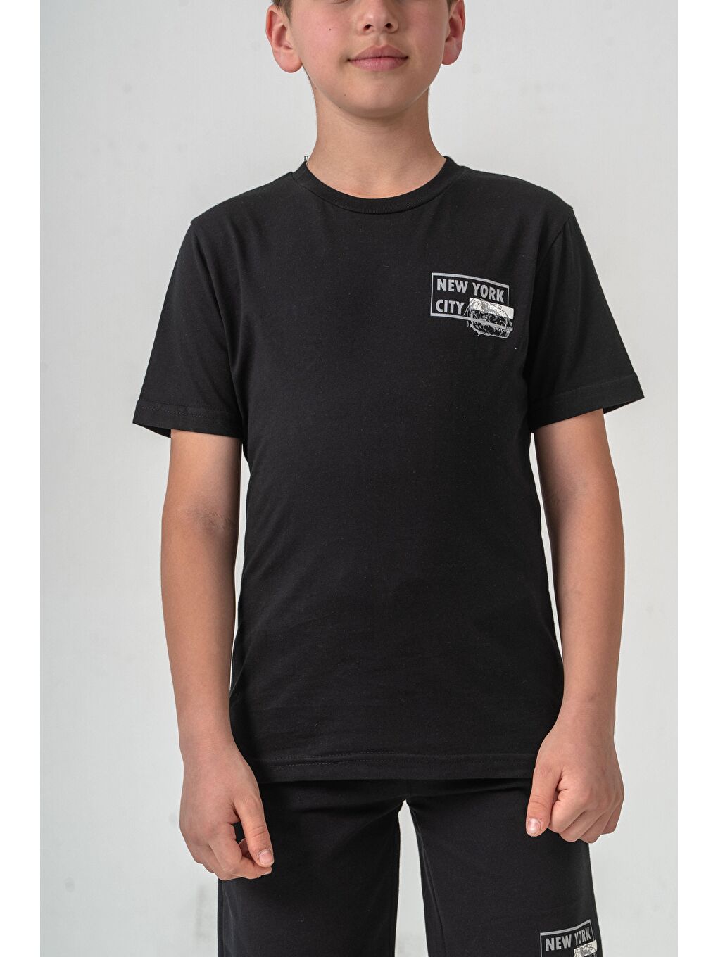 Siyah New York City Baskılı  Erkek Çocuk Şort - Tişört Takımı-4
