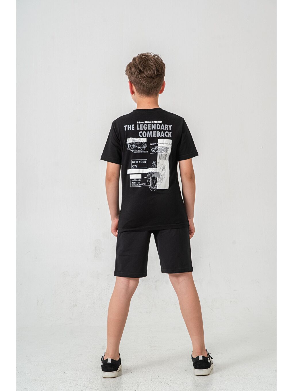 Siyah New York City Baskılı  Erkek Çocuk Şort - Tişört Takımı-5