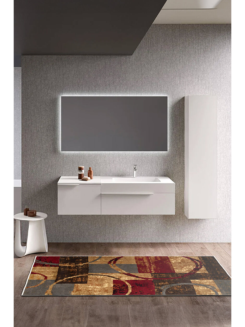 Bej Dekoratif Özel Tasarım Yıkanabilir İnce Kaymaz Tabanlı Modern Halı KECE FR03-3