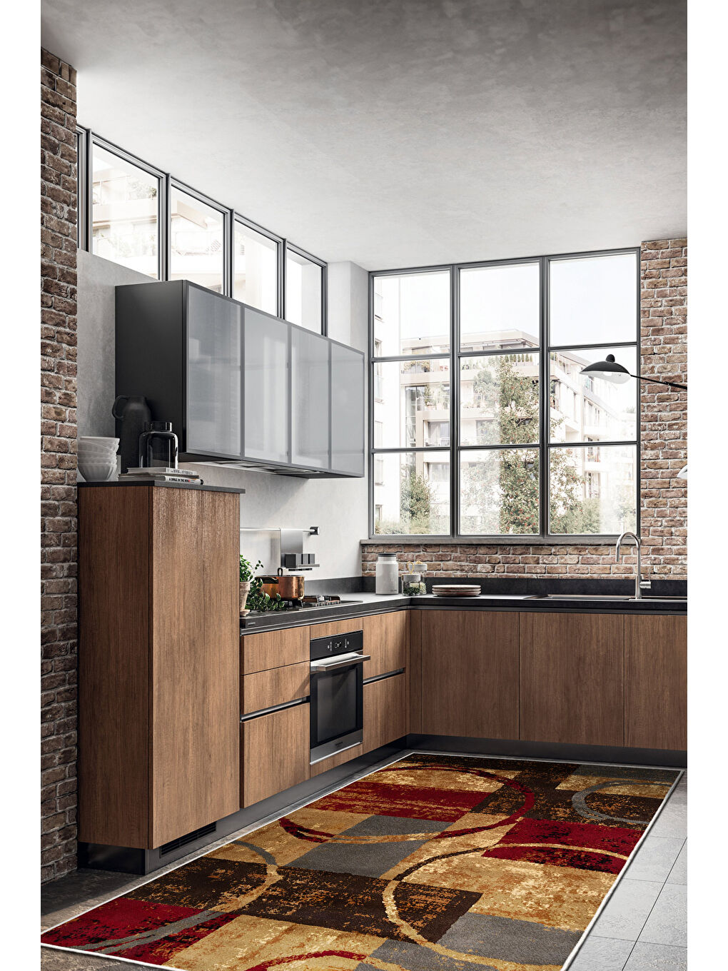 Bej Dekoratif Özel Tasarım Yıkanabilir İnce Kaymaz Tabanlı Modern Halı KECE FR03-4