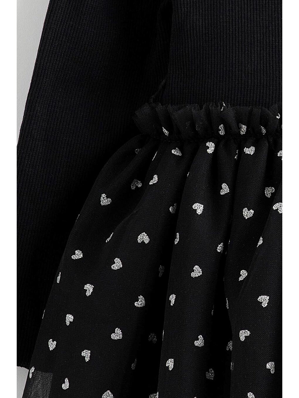 Siyah Lovelyn Simli Kalp Desenli Kız Çocuk Tüllü Elbise-1