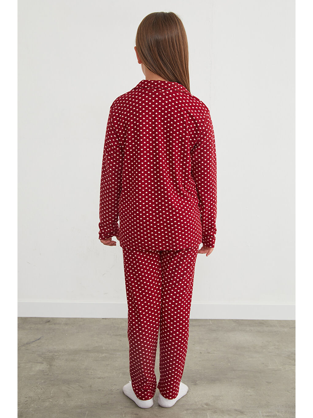 Mürdüm Ekose Desenli Süet Kız Çocuk Pijama Takımı-4