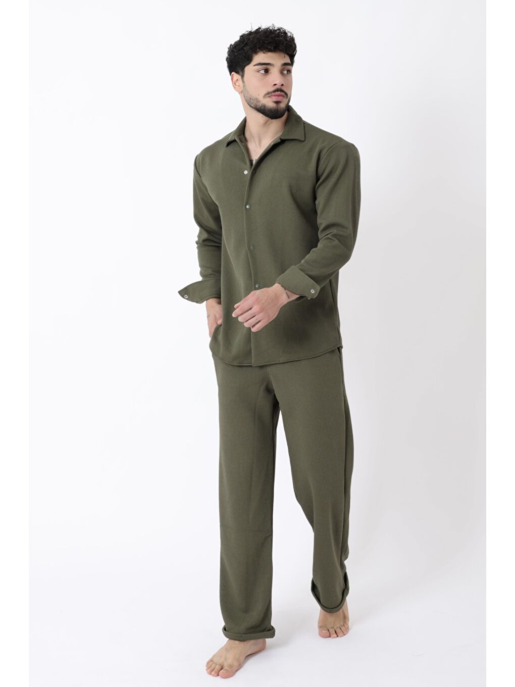 Haki Örme Çıtçıtlı Kışlık Erkek Jogger Takım QM 6336-2011_72010