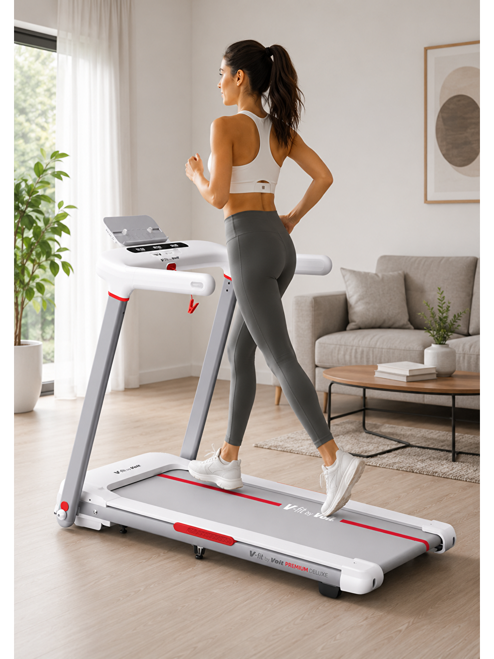 Beyaz Vfit By Premium Delux Koşu Bandı, 20 Kademe Eğim, Brushless, Katlanabilir, 15 Km/s, Bluetooth-1