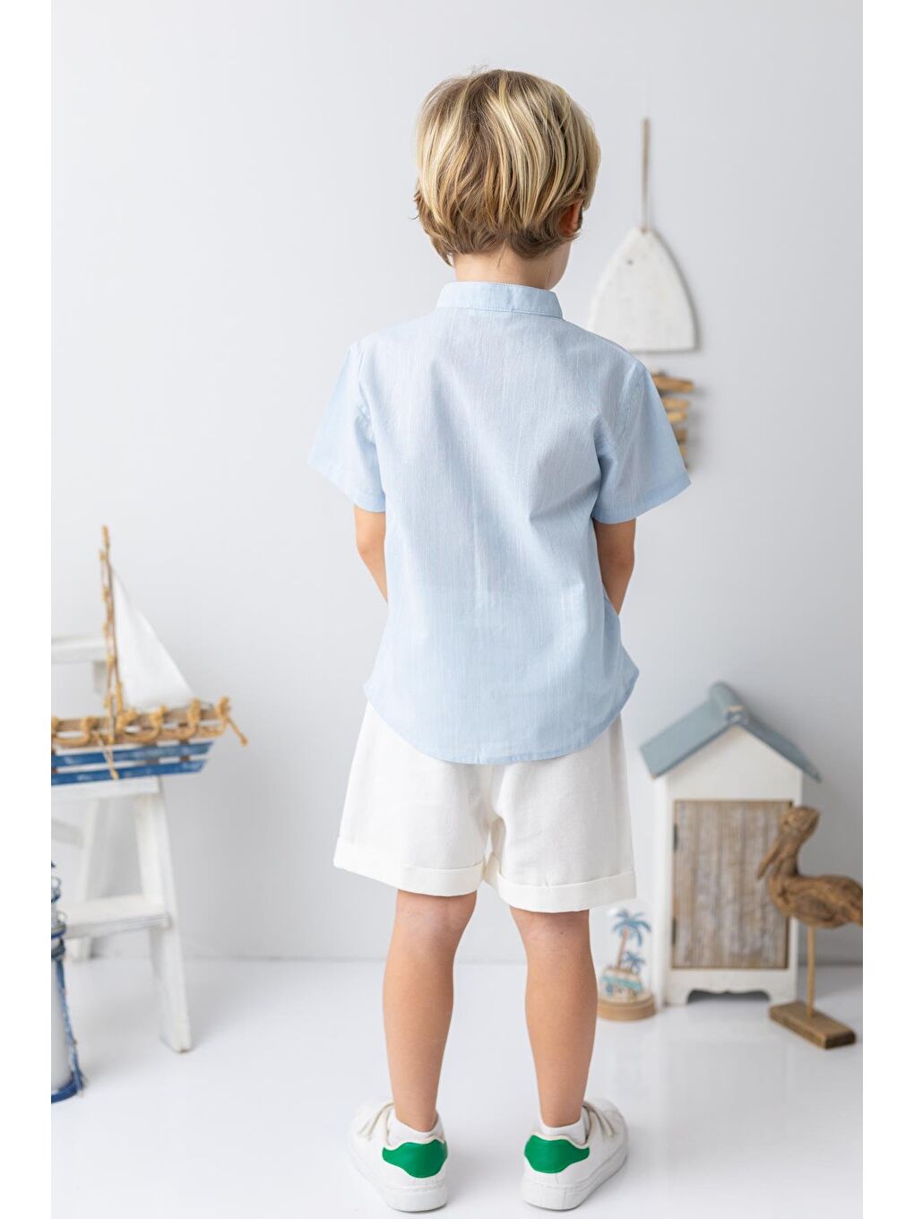 Erkek Çocuk Hakim Yaka Kısa Kollu Gömlek - Açık Mavi-1