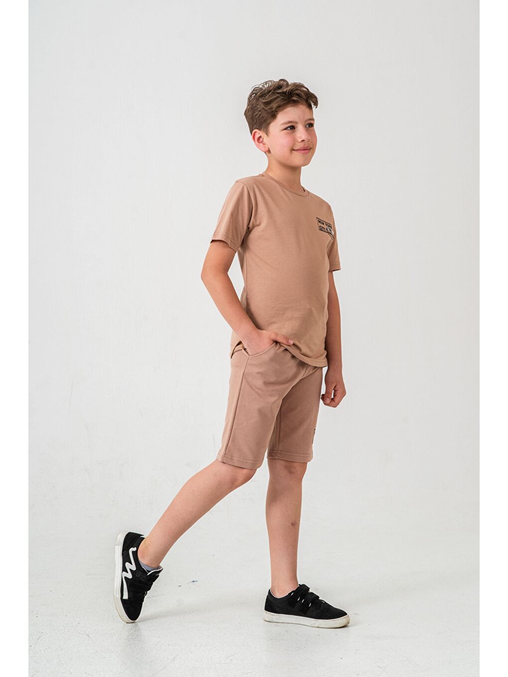 Bej New York City Baskılı  Erkek Çocuk Şort - Tişört Takımı-4