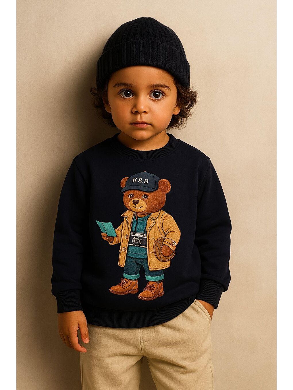 Karışık Çocuk Şapkalı Teddy Desenli Eşofman Takımı