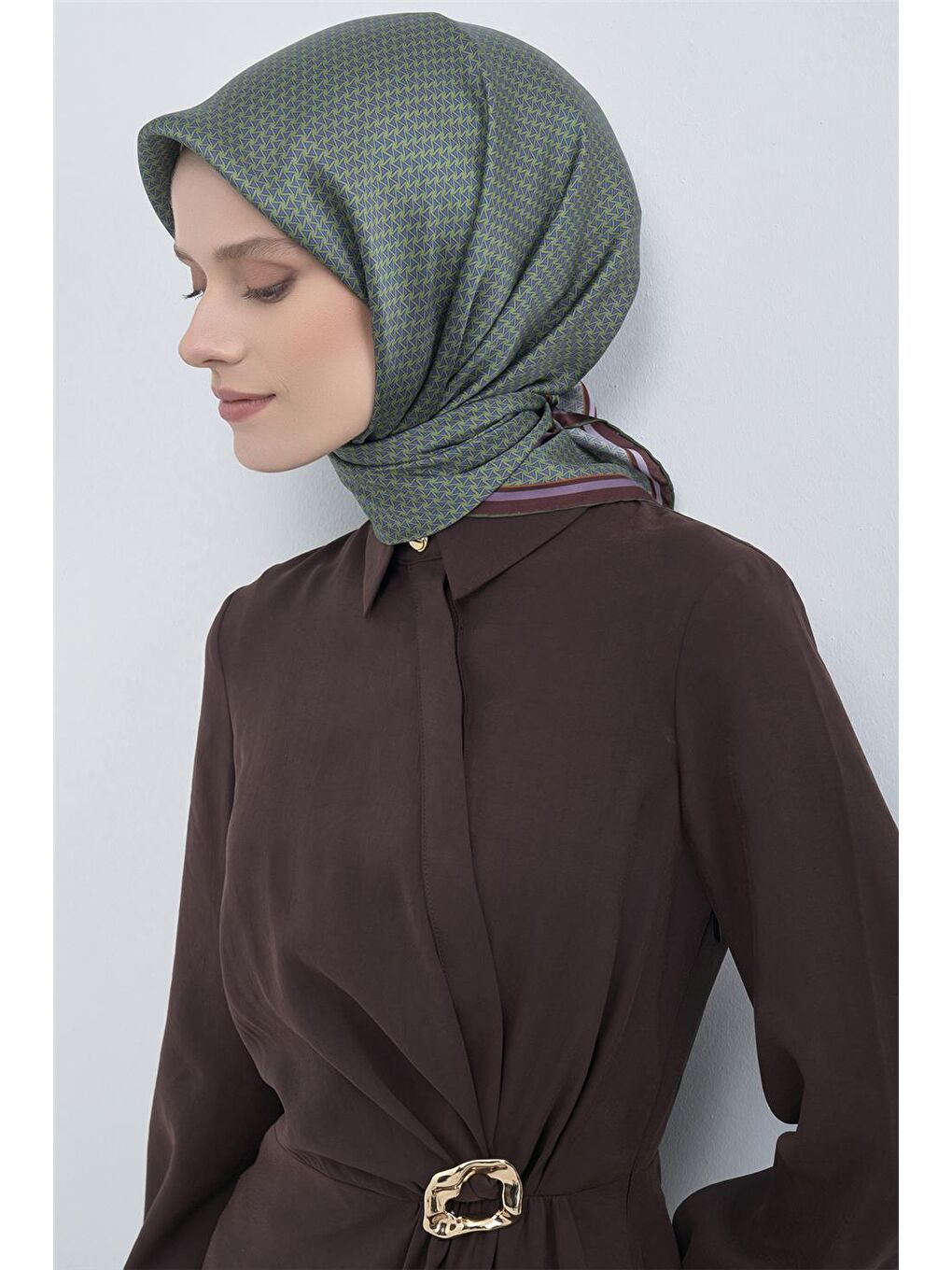 Yeşil Saf İpek Twill Eşarp 9528D 55-1