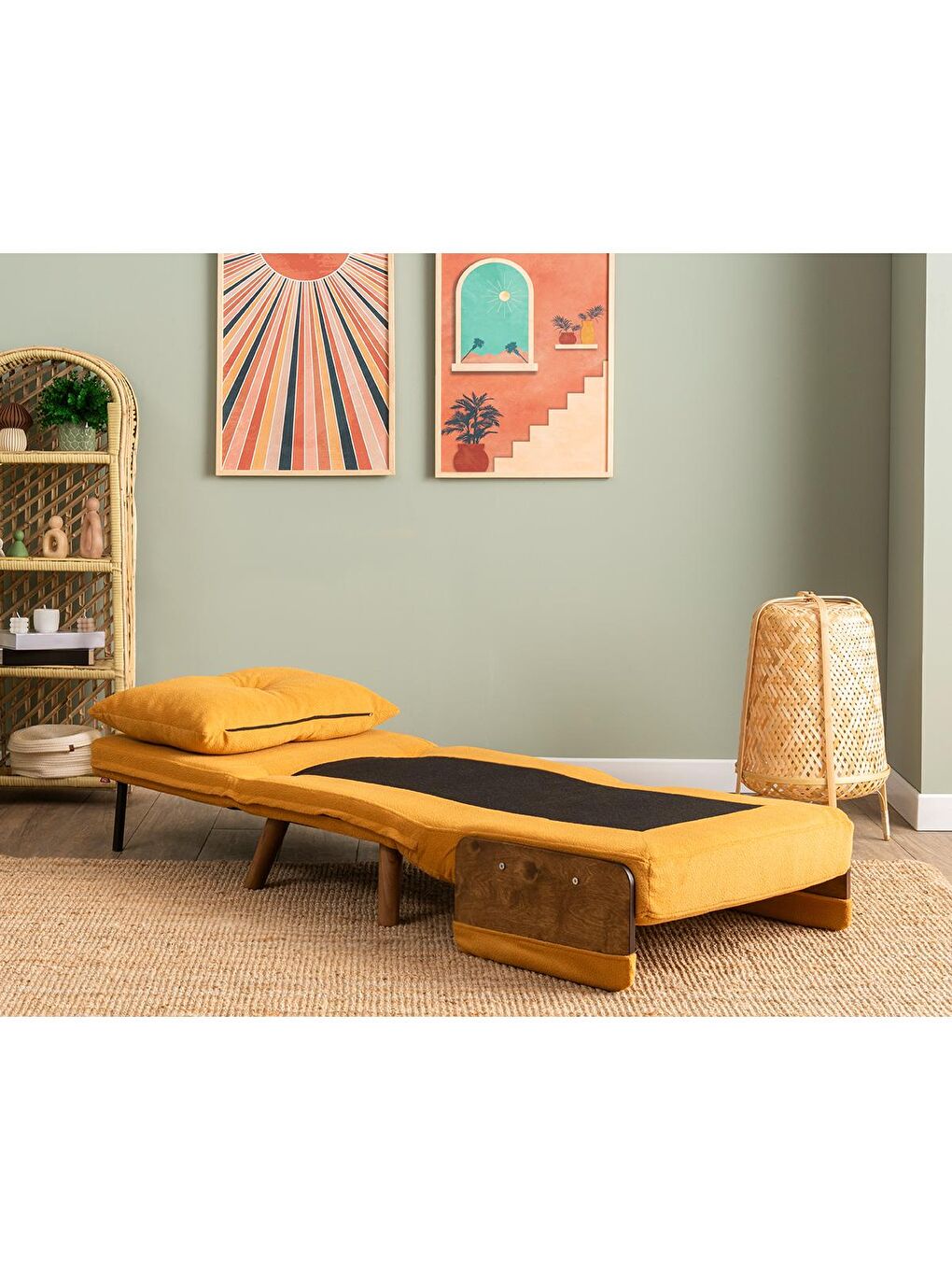 Sarı Cosmo Tekli Katlanır Yataklı Koltuk - Bohem Hardal-1