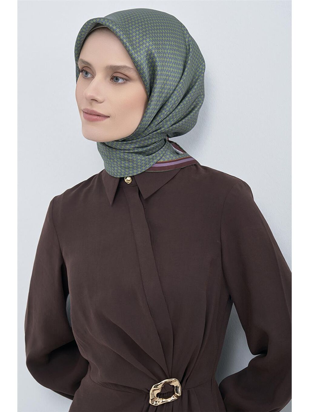 Yeşil Saf İpek Twill Eşarp 9528D 55-2