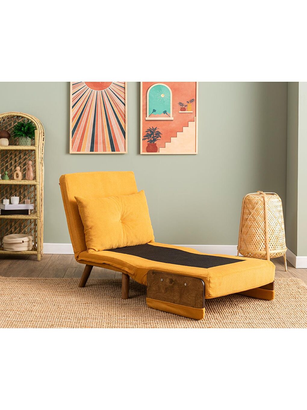 Sarı Cosmo Tekli Katlanır Yataklı Koltuk - Bohem Hardal-2