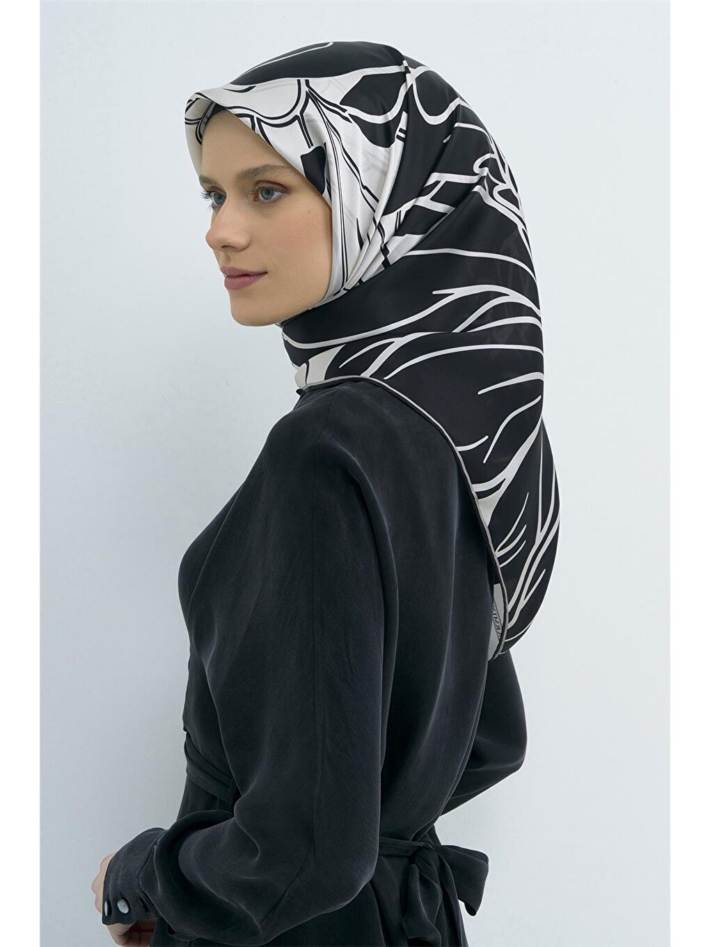 Siyah Saf İpek Twill Eşarp 9553D 86-2