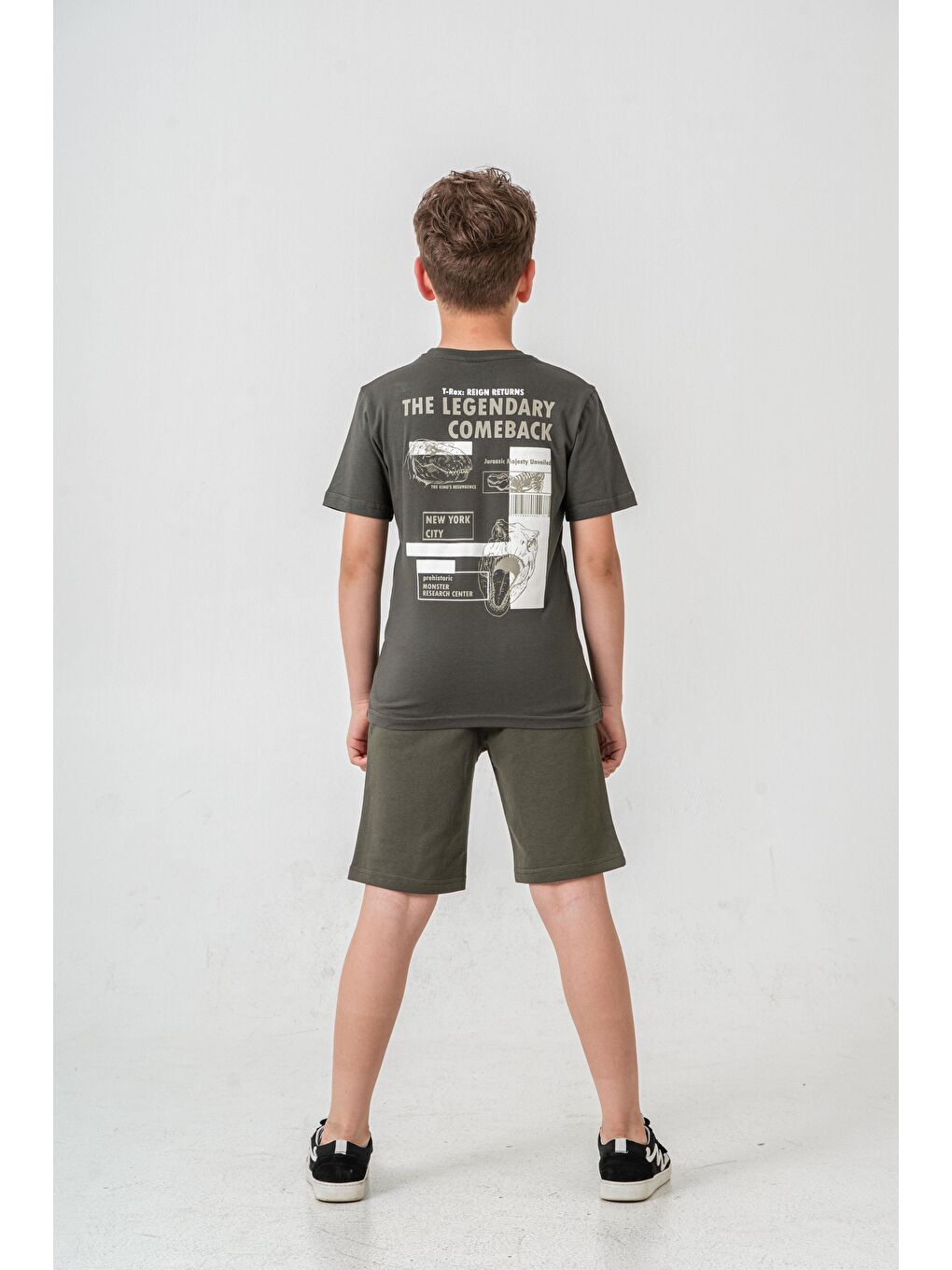 Haki New York City Baskılı  Erkek Çocuk Şort - Tişört Takımı-5