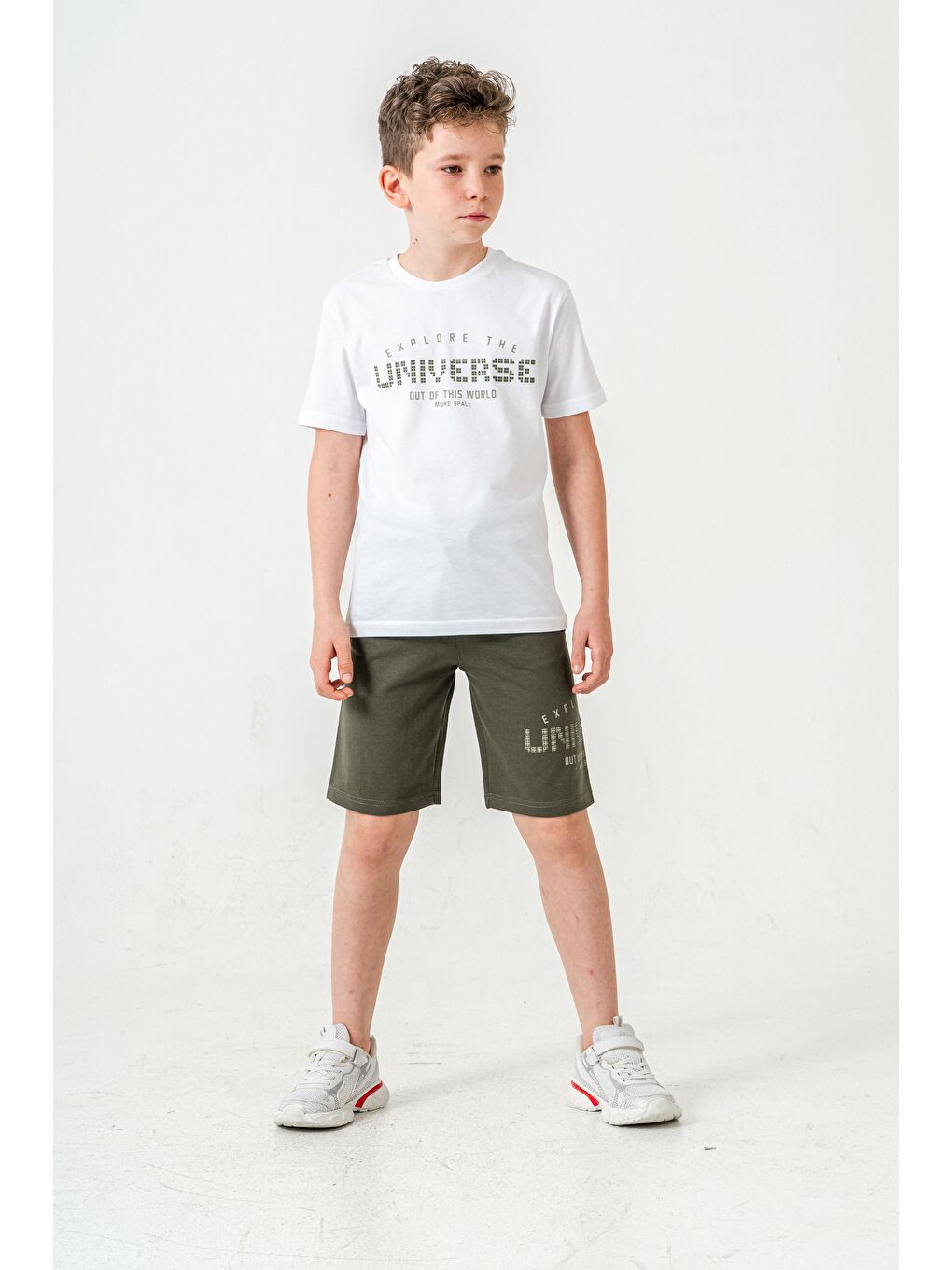Haki Explore The Universe Out Of This World More Space Baskılı Erkek Çocuk Şort - Tişört Takımı-1