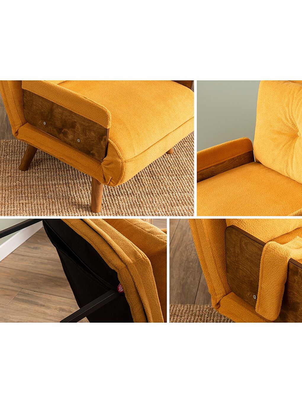 Sarı Cosmo Tekli Katlanır Yataklı Koltuk - Bohem Hardal-4