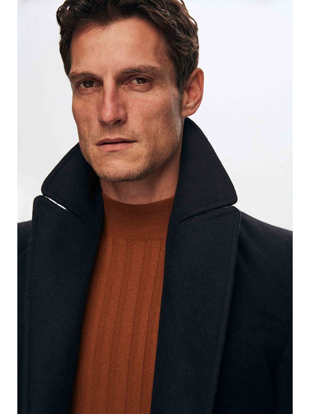 Regular Fit Lacivert Kruvaze Denizci Metal Düğme Detaylı Kaşe Kaban-2