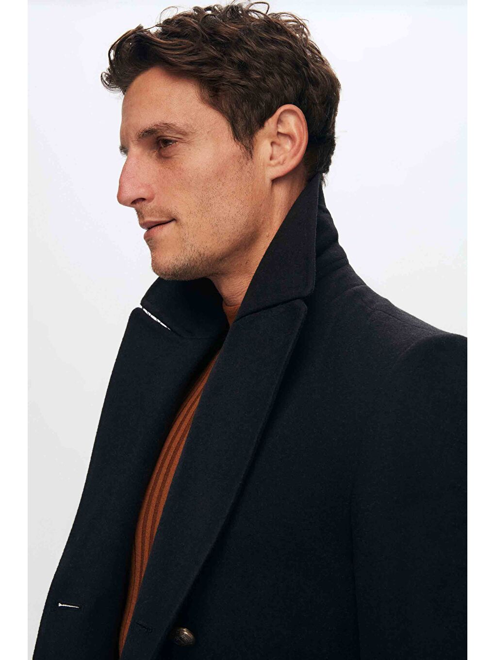 Regular Fit Lacivert Kruvaze Denizci Metal Düğme Detaylı Kaşe Kaban-3