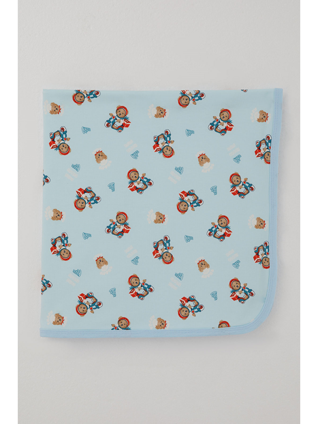 Yenidoğan Bebek Battaniyesi Pizza Kuryecisi Sevimli Ayıcık Desenli Bebe Mavisi (77 X 87 Cm)