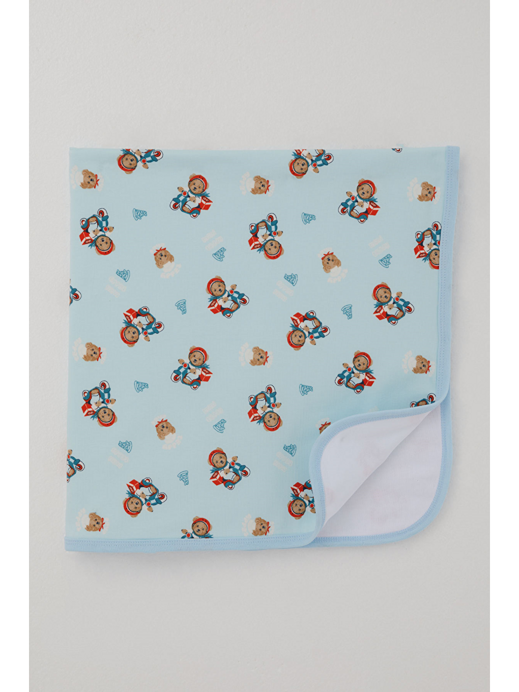 Yenidoğan Bebek Battaniyesi Pizza Kuryecisi Sevimli Ayıcık Desenli Bebe Mavisi (77 X 87 Cm)-1