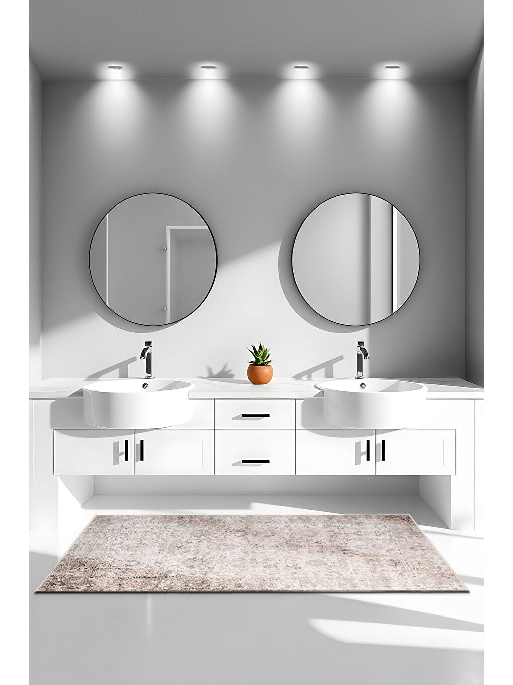 Bej Dekoratif Özel Tasarım Yıkanabilir İnce Kaymaz Tabanlı Modern Halı KECE FR04-3