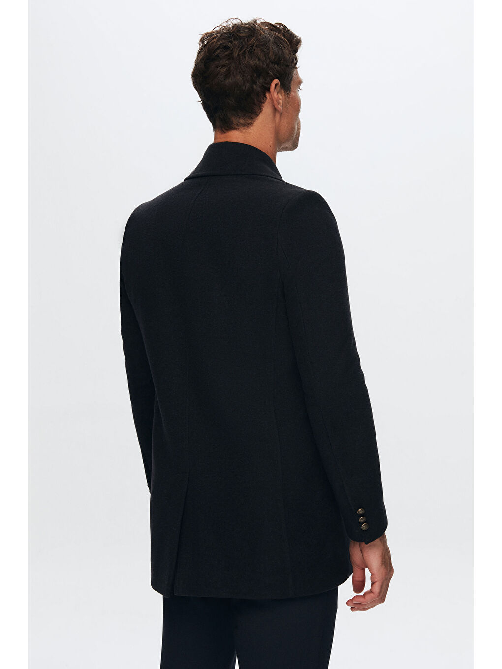 Regular Fit Lacivert Kruvaze Denizci Metal Düğme Detaylı Kaşe Kaban-5