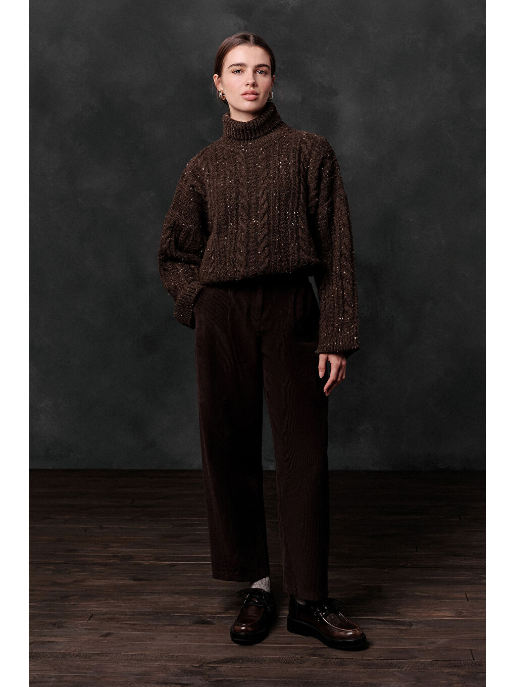 Kahverengi Fitilli Kadife Baggy Pantolon Acı Kahve