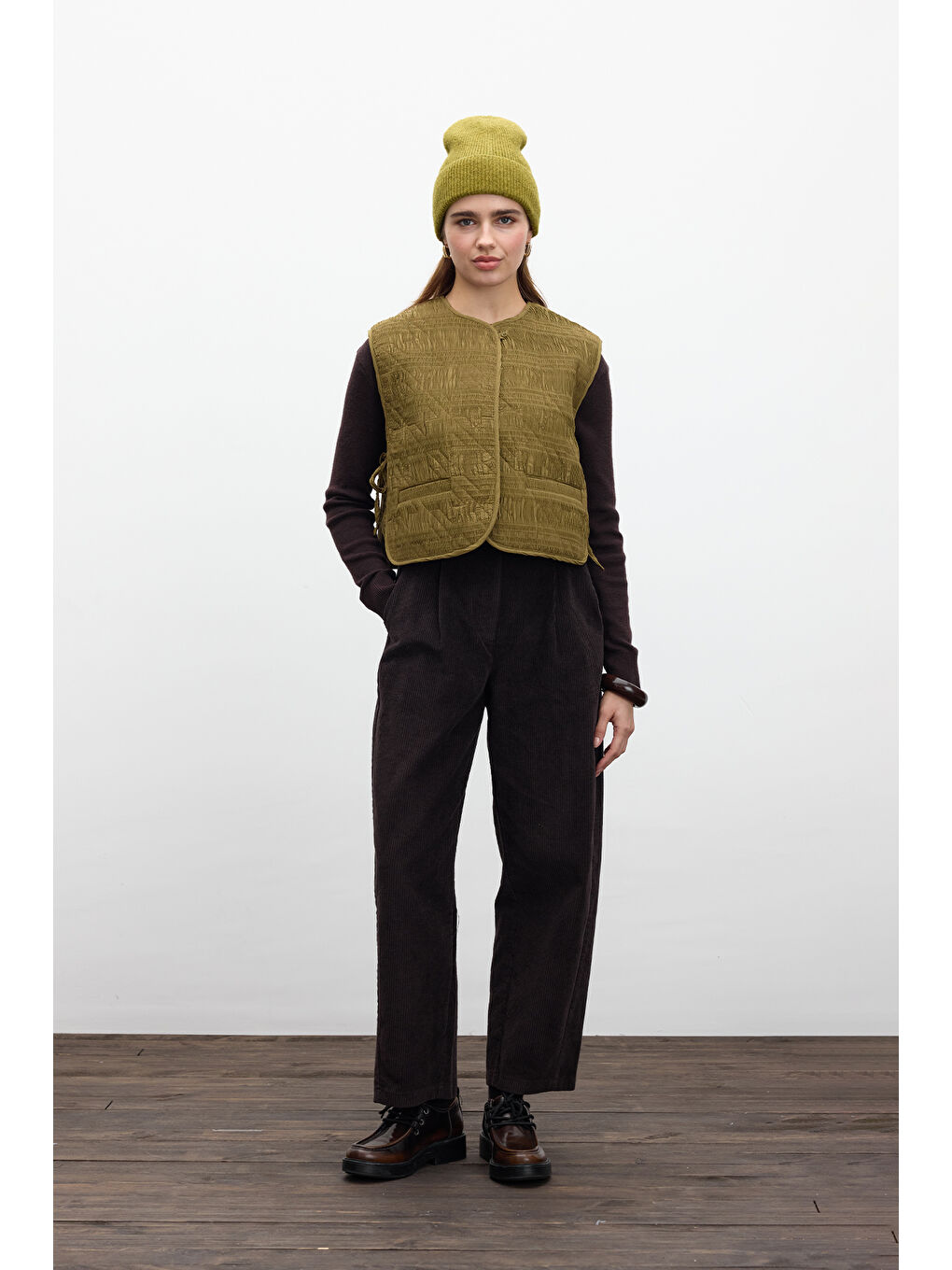 Kahverengi Fitilli Kadife Baggy Pantolon Acı Kahve-1