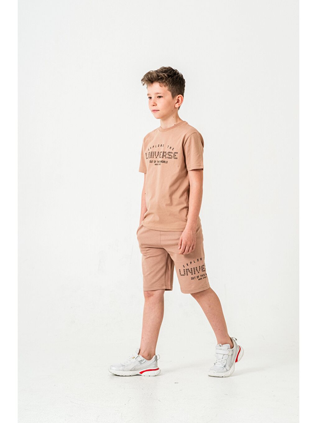 Bej Explore The Universe Out Of This World More Space Baskılı Erkek Çocuk Şort - Tişört Takımı-1