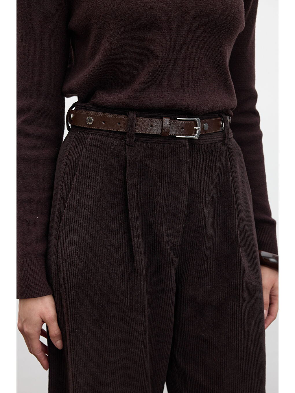 Kahverengi Fitilli Kadife Baggy Pantolon Acı Kahve-2