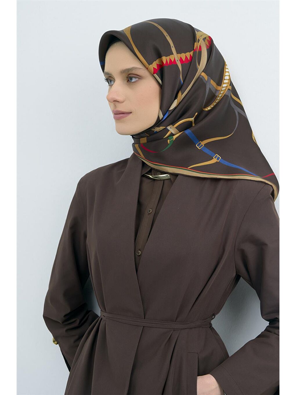 Kahverengi Saf İpek Twill Eşarp 9517D 84-1