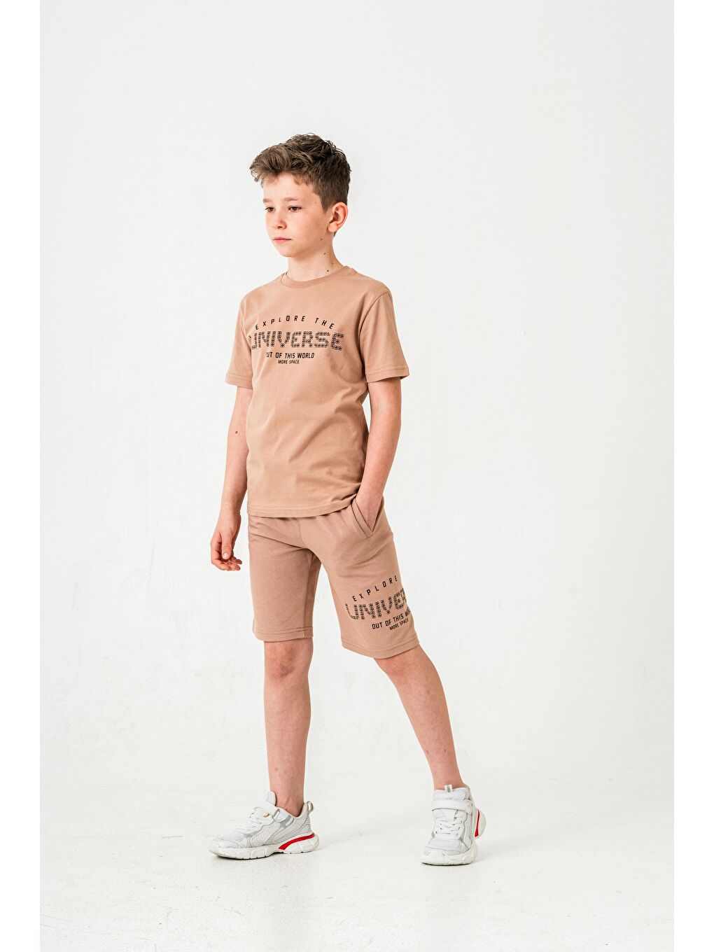 Bej Explore The Universe Out Of This World More Space Baskılı Erkek Çocuk Şort - Tişört Takımı-2