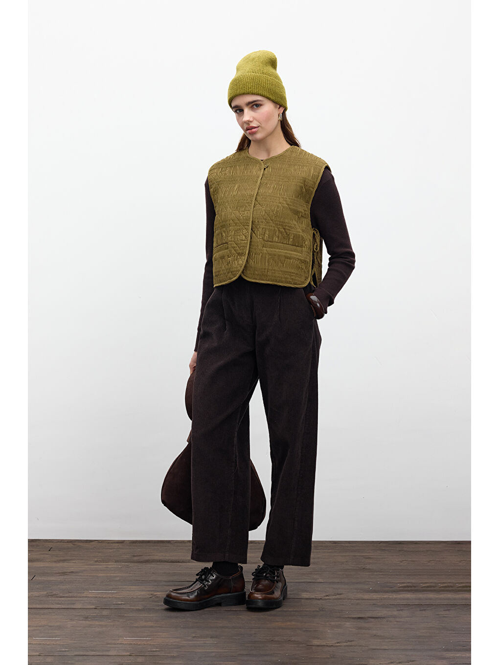 Kahverengi Fitilli Kadife Baggy Pantolon Acı Kahve-3