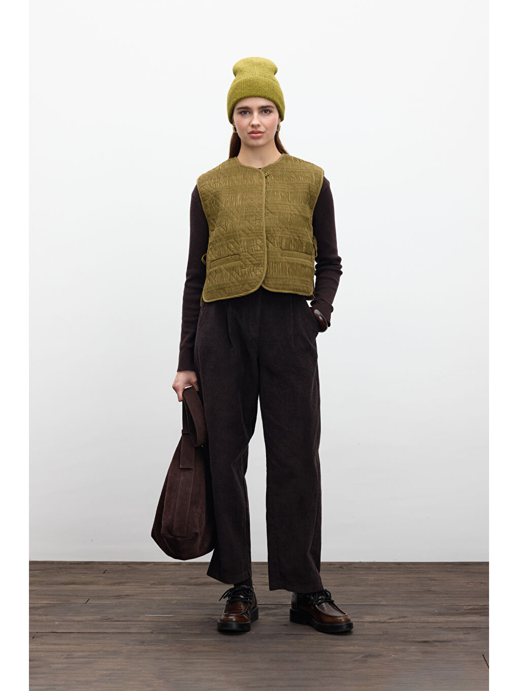 Kahverengi Fitilli Kadife Baggy Pantolon Acı Kahve-4