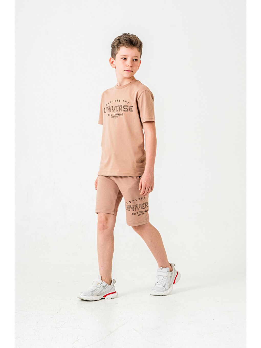 Bej Explore The Universe Out Of This World More Space Baskılı Erkek Çocuk Şort - Tişört Takımı-3