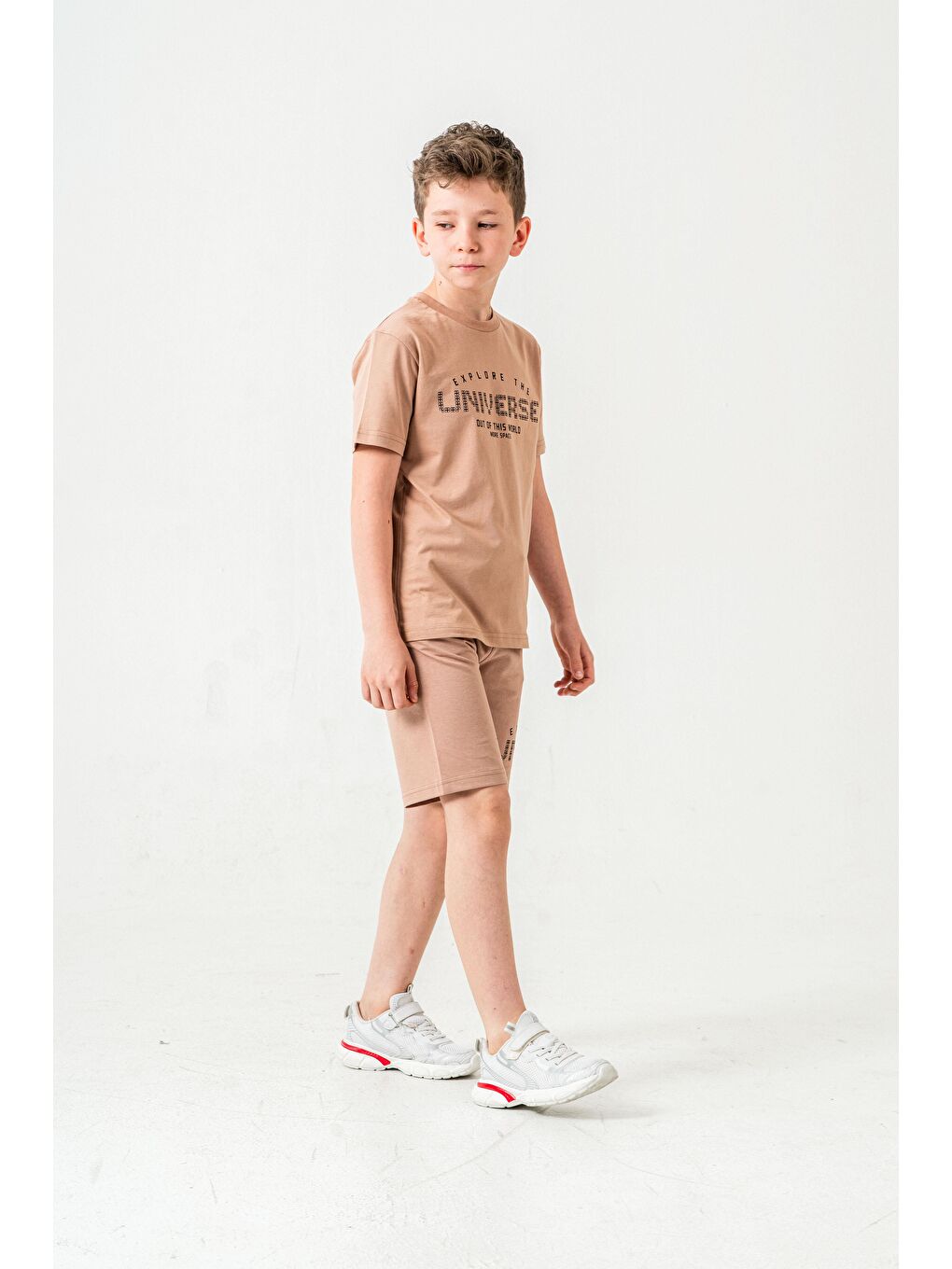 Bej Explore The Universe Out Of This World More Space Baskılı Erkek Çocuk Şort - Tişört Takımı-4