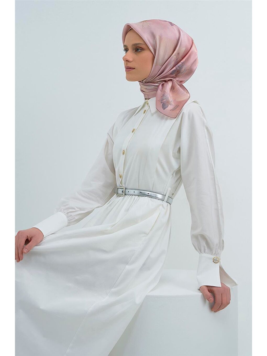 Pembe Saf İpek Sura Eşarp 9505D 01