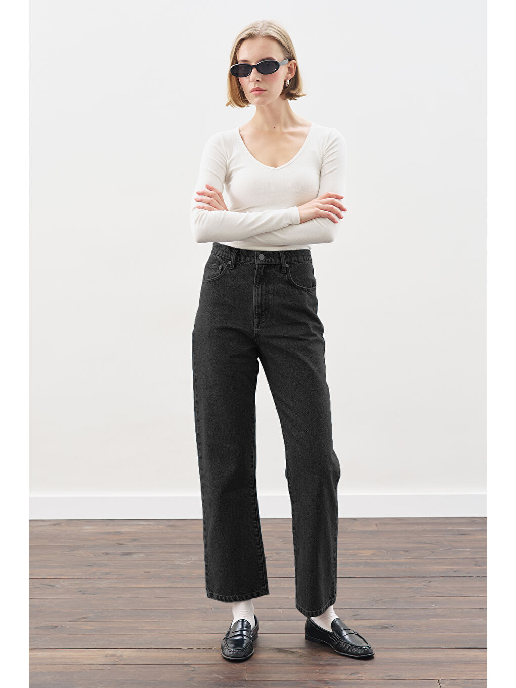 Straıght Ankle Jean Pantolon Siyah-1