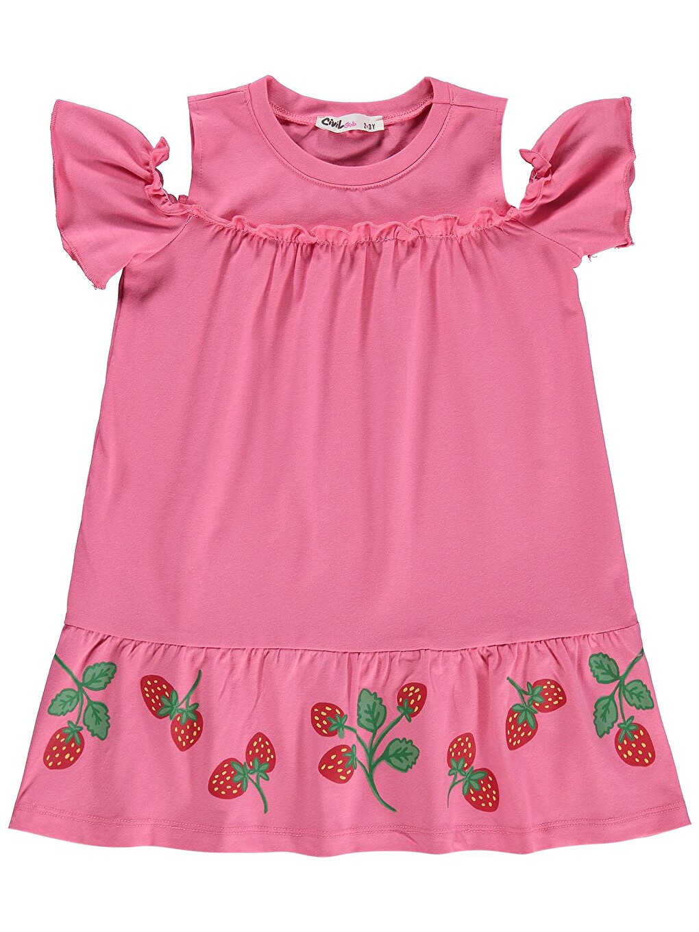 Girls Çilek Desenli 2-5 Yaş Elbise - Pembe