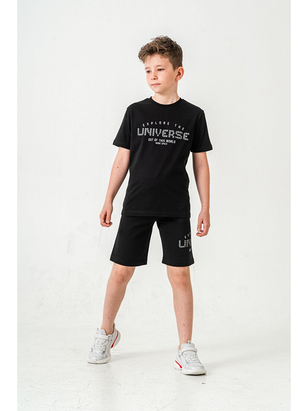 Siyah Explore The Universe Out Of This World More Space Baskılı Erkek Çocuk Şort - Tişört Takımı-1