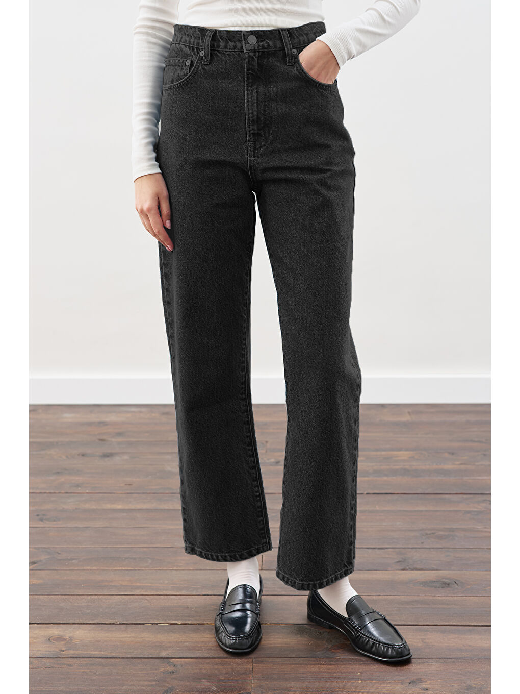 Straıght Ankle Jean Pantolon Siyah-2