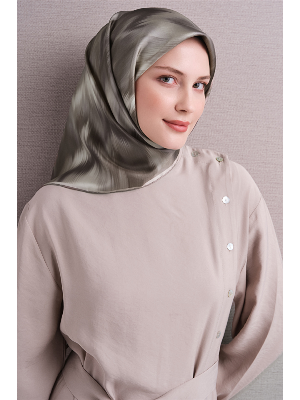 Haki Saf İpek Twill Eşarp 9605d 83-3