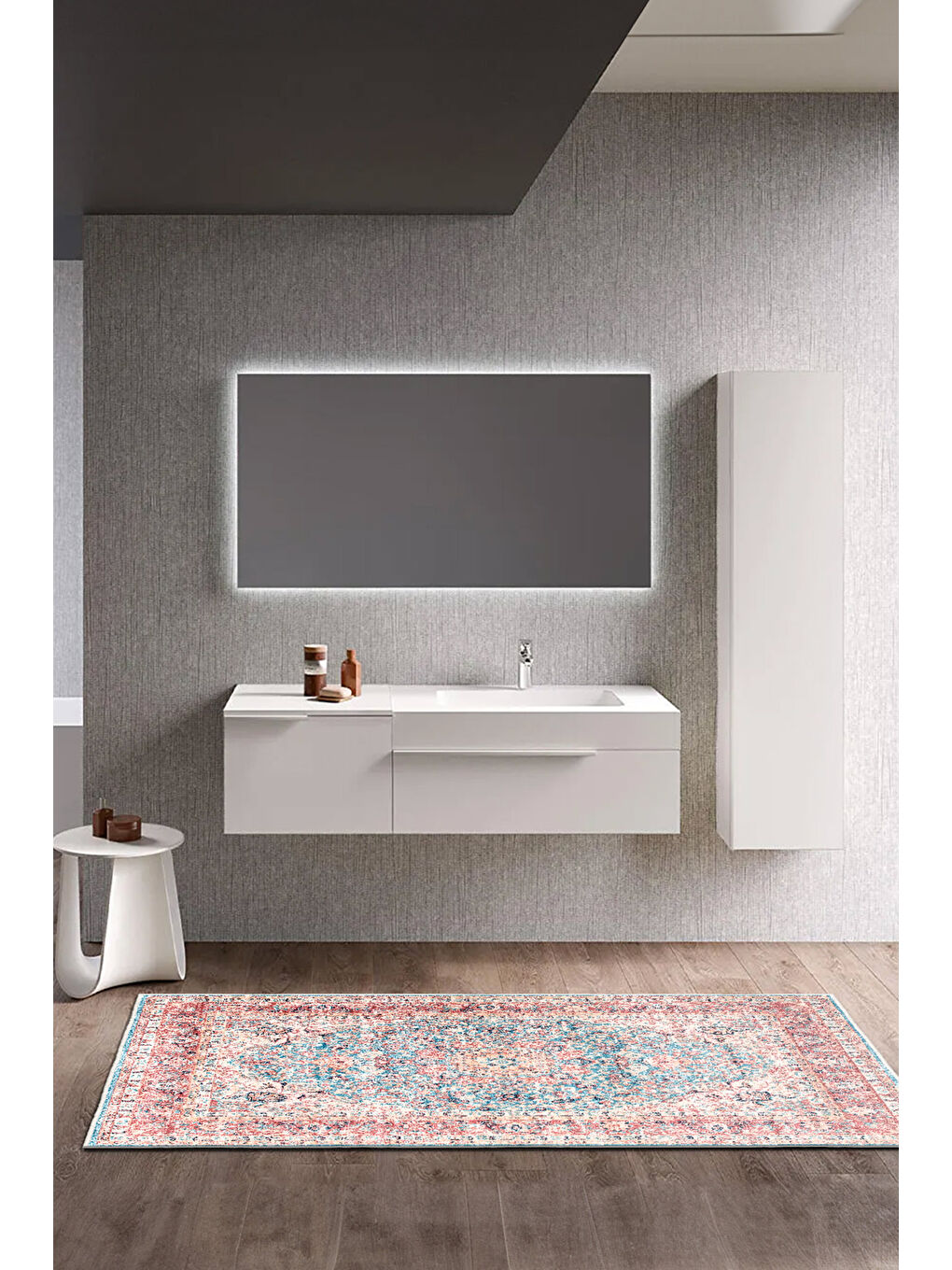 Pembe Dekoratif Özel Tasarım Yıkanabilir İnce Kaymaz Tabanlı Modern Halı KECE FR03-3