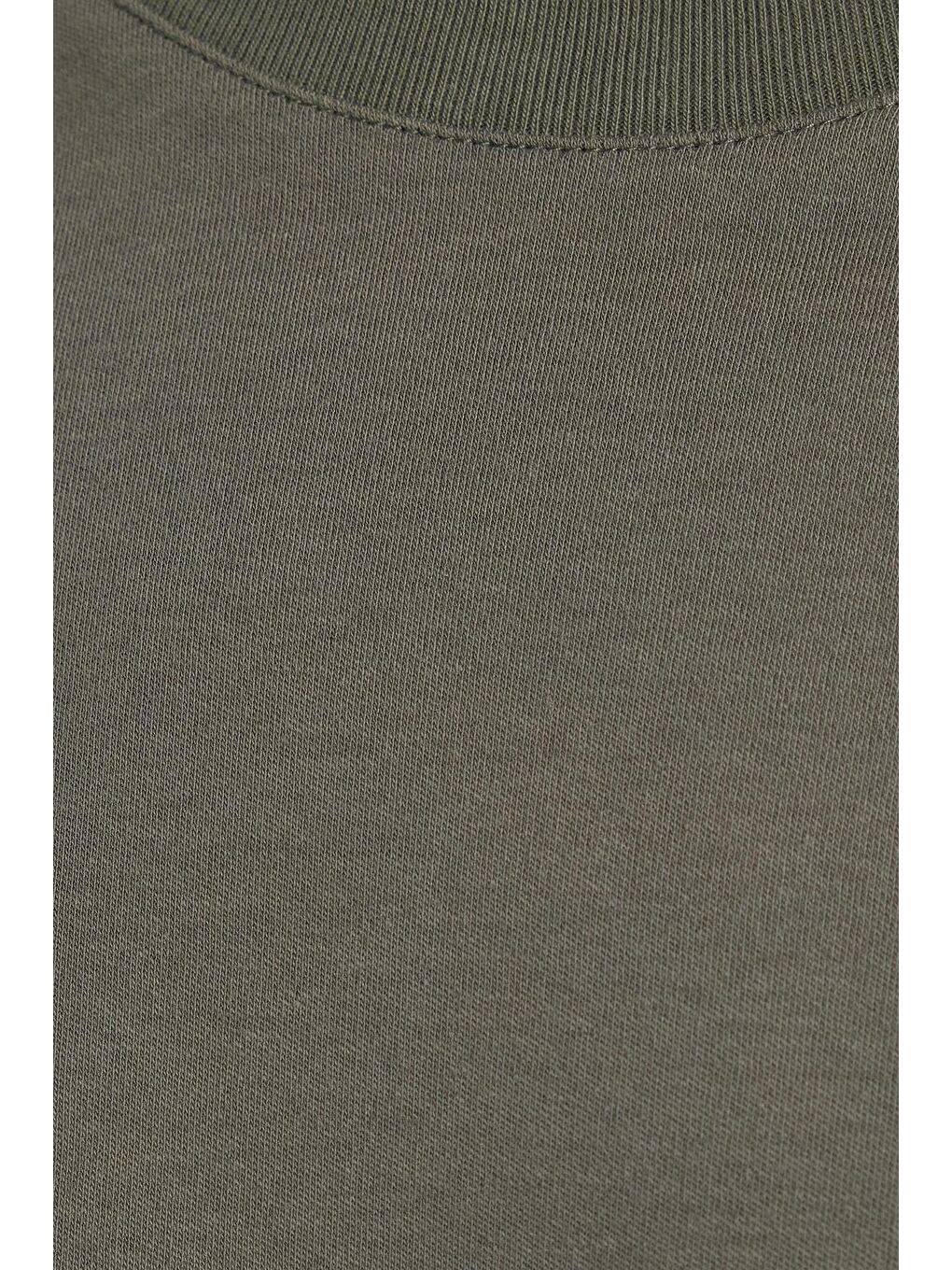 Kadın Relax Fit Rahat Kesim %100 Pamuk Yumuşak Dokulu Hafif Kalın Basic Bisiklet Yaka Haki Tişört-5