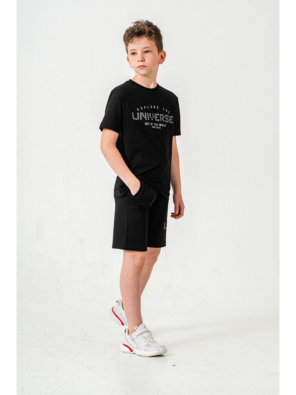 Siyah Explore The Universe Out Of This World More Space Baskılı Erkek Çocuk Şort - Tişört Takımı-3
