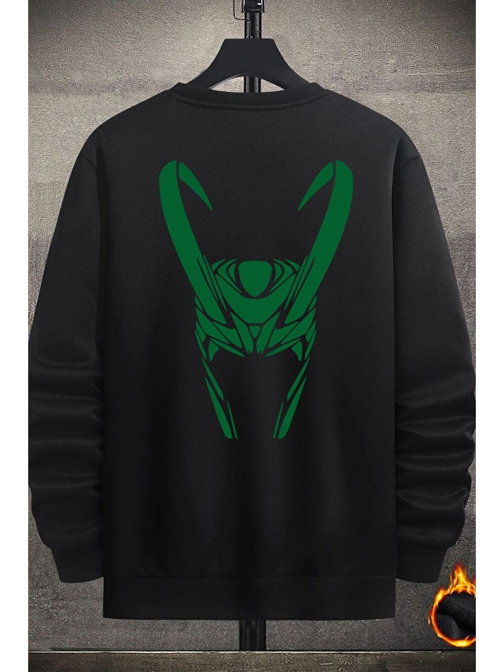 uyguntarz Siyah Unisex Floki Baskılı Bisiklet Yaka Sweatshirt - 1