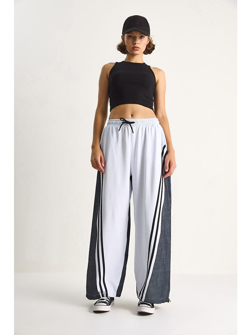 Antrasit Kadın Ayarlanabilir Paça Yüksek Bel Şerit Detaylı Pantolon-1