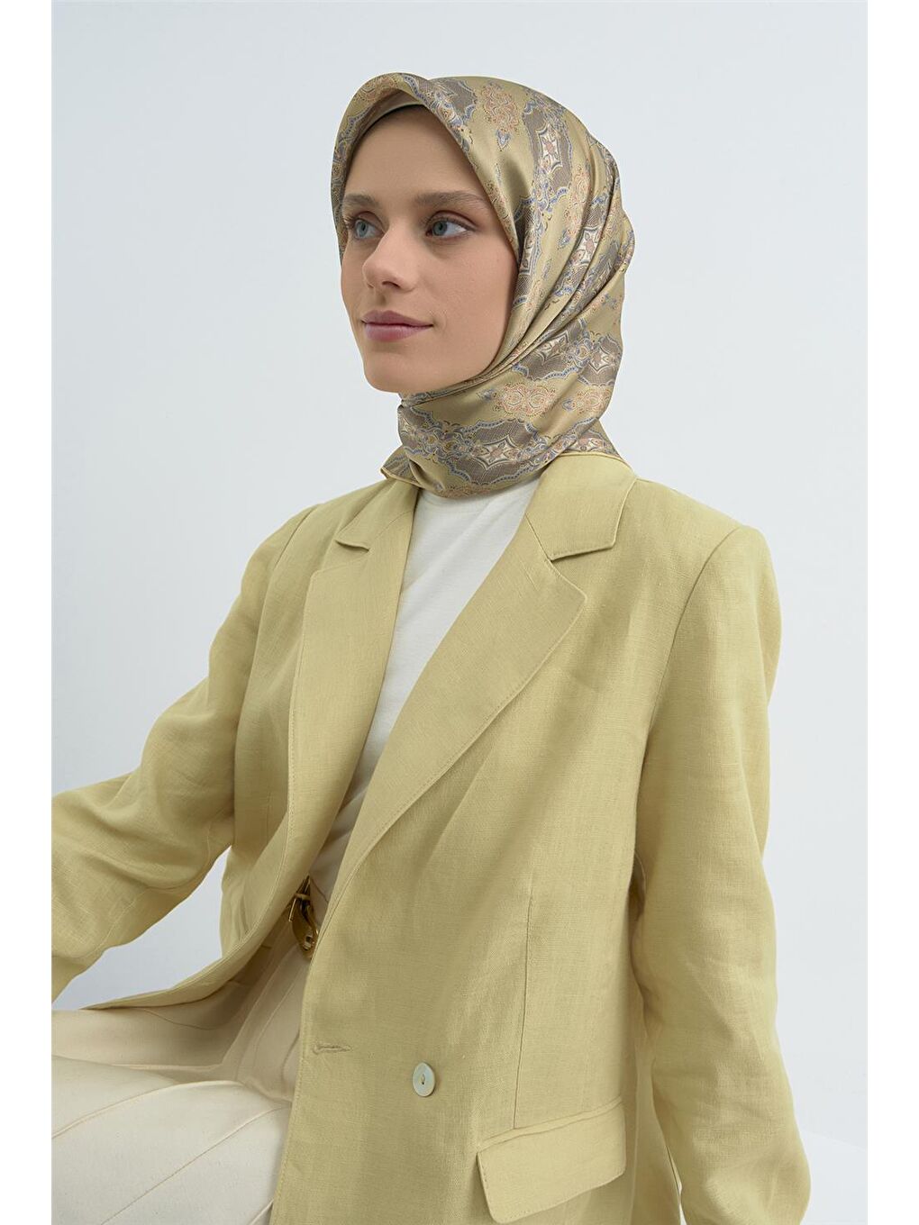 Sarı Saf İpek Sura Eşarp 9522D 83-2